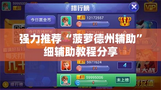 强力推荐“菠萝德州辅助”细辅助教程分享
