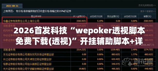 2026首发科技“wepoker透视脚本免费下载(透视)	”开挂辅助脚本+详细开挂安装教程
